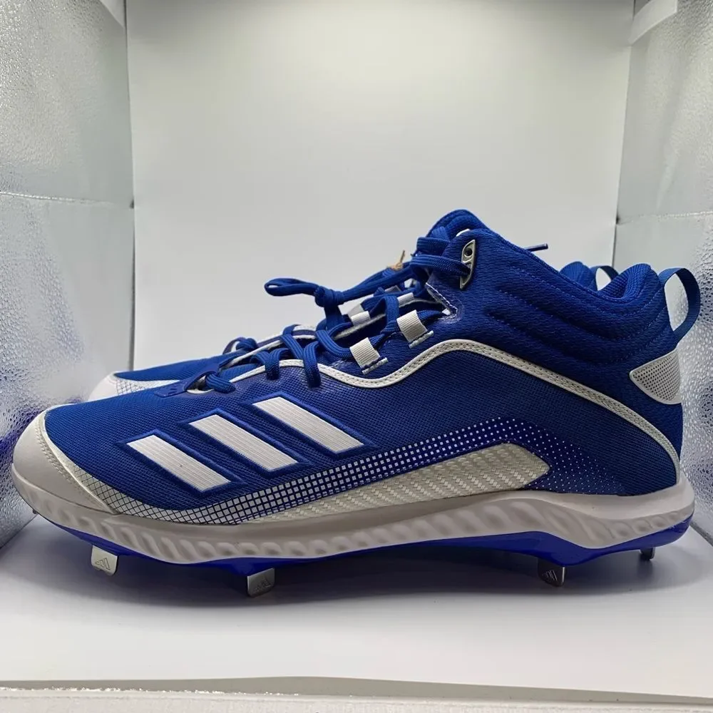 Adidas Icon 6 Bounce Mid Mens Metal‎ Baseball Cleats Blue White FV9357 NEW Sz 17